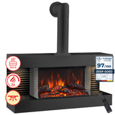 Elektrische haard LIZ met rookafvoerbuis - Elektrische wandhaard met verwarming, 3D-vlameffect, LED-sfeerverlichting, afstandsbediening - Zwart